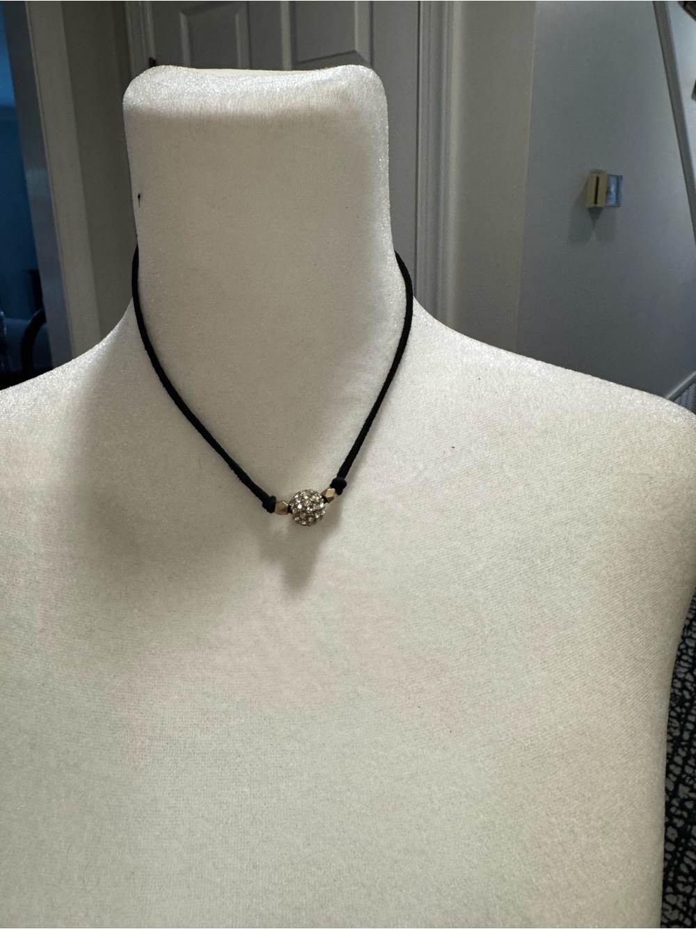 Sparkling Crystal Bead Black Cord Choker Necklace